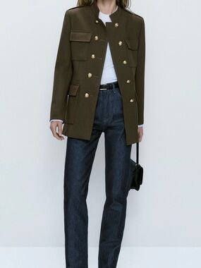 Massimo Dutti Women’s Military-Style khaki green Wool Blend Jacket